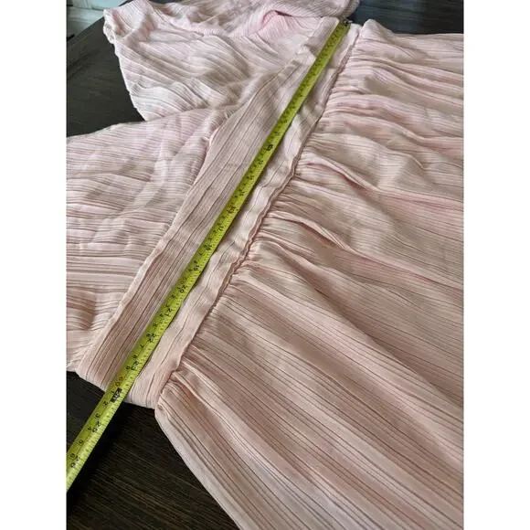 Boohoo Soft Pink Pleated Chiffon Dress Womens 24 Midi Flutter Sleeve Fit Flare - Picture 5 of 11